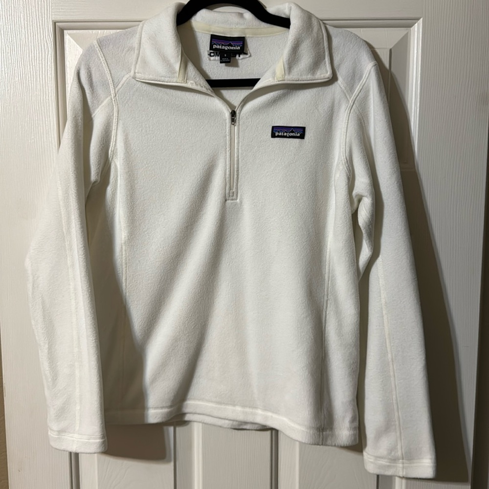 Patagonia Women’s 1/4 Zip White Fleece Jacket Size Small Lightweight Workout